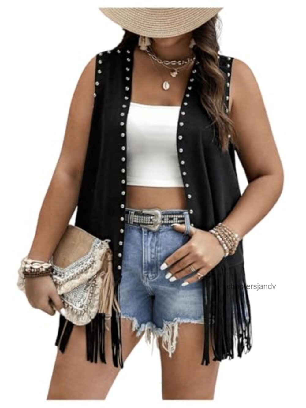 Plus Size Fringe Vest Suede Tassel Open Front Sleeveless Western Cowgirl Top